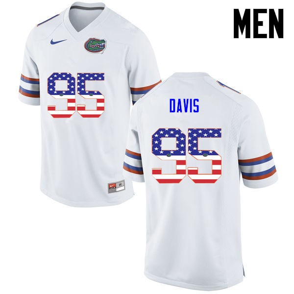 Florida Gators Men #95 Keivonnis Davis College Football USA Flag Fashion White